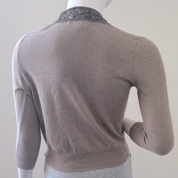 Vintage Y2K GAP Brown 3/4 Sleeve Cotton Knit Sweater w Gunmetal Sequin Trim - Picture 3 of 6